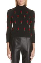 Women's Michael Kors Velvet Rose Embroidered Cashmere Sweater - Black