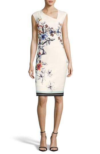 Women's Eci Floral Asymmetric Sheath Dress - Ivory