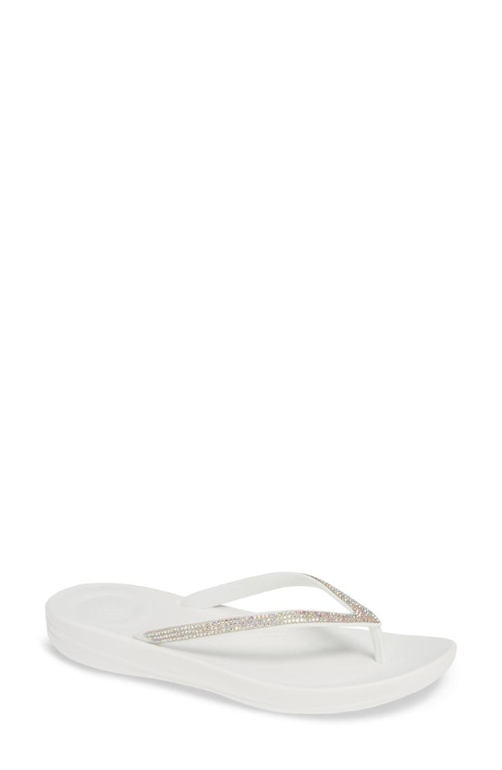 Women's Fitflop Iqushion(tm) Crystal Embellished Flip Flop M - White