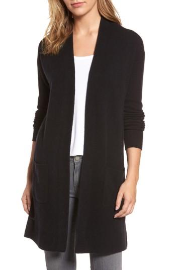 Women's Halogen Rib Knit Wool & Cashmere Cardigan, Size - Black