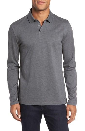 Men's Boss Pleins Slim Fit Long Sleeve Polo - Grey
