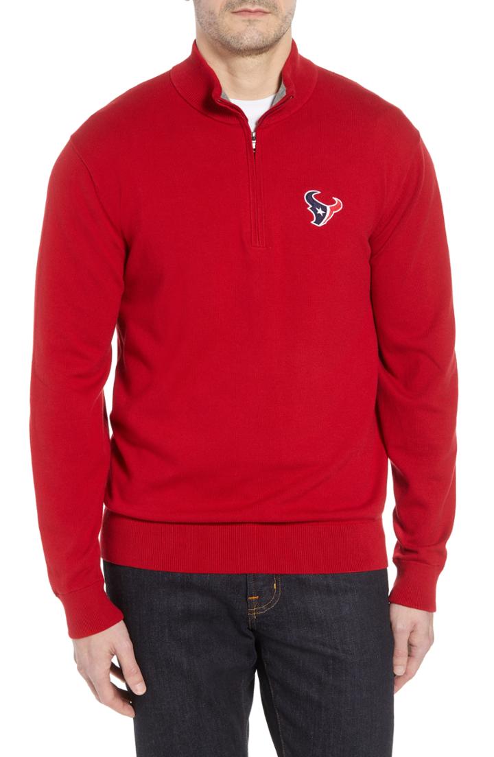 Men's Cutter & Buck Houston Texans - Lakemont Regular Fit Quarter Zip Sweater, Size - Red