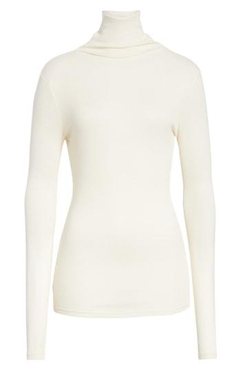 Women's Theory Ribbed Cotton & Cashmere Turtleneck Top, Size - Ivory