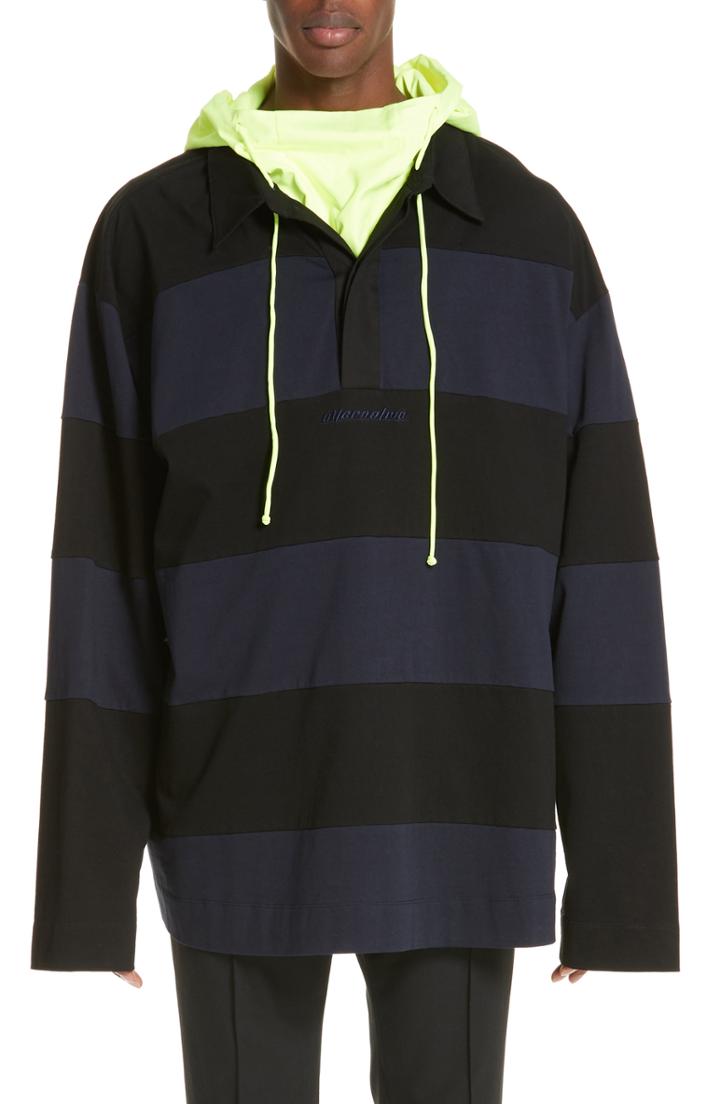 Men's Juun.j Long Sleeve Hooded Polo - Blue