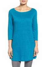 Women's Eileen Fisher Bateau Neck Organic Linen Tunic, Size - Blue