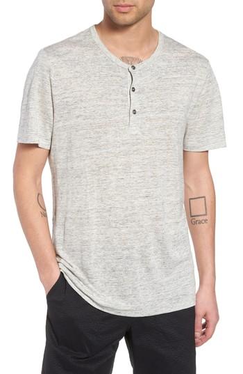 Men's Treasure & Bond Short Sleeve Linen Henley, Size - Grey