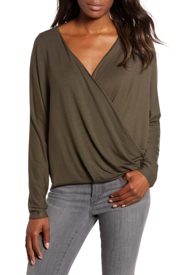 Women's Press Drape Front Dolman Sleeve Top