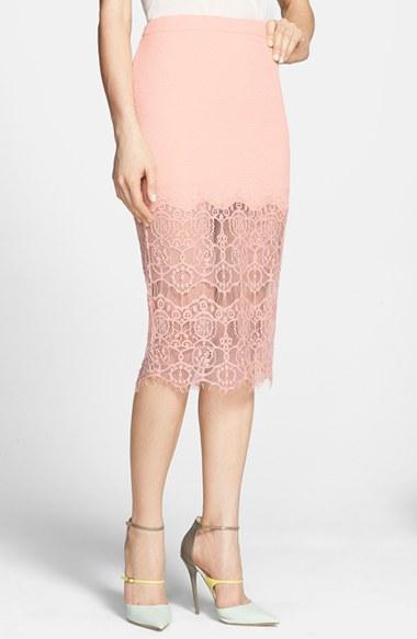 Astr Textured Lace Hem Pencil Skirt
