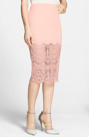 Astr Textured Lace Hem Pencil Skirt