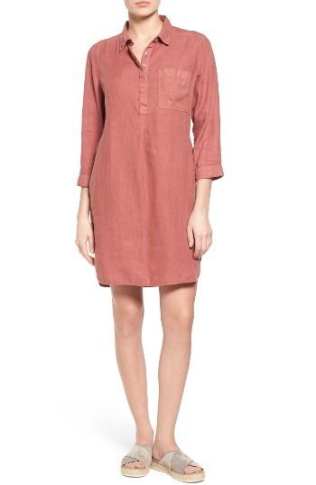 Petite Women's Caslon Linen Shirtdress, Size P - Red