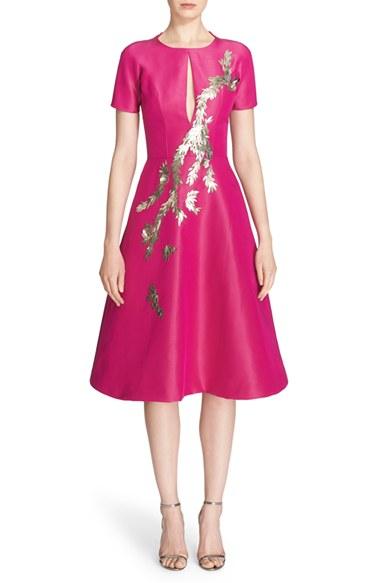 Women's Pamella Roland Embellished Silk Faille Fit & Flare Dress