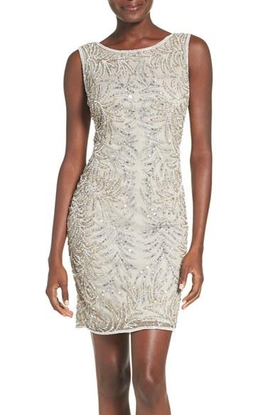 Women's Pisarro Nights Embellished Mesh Sheath Dress - Metallic
