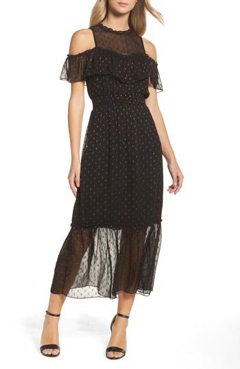 Women's Nsr Lace Cold Shoulder Midi Dress - Black