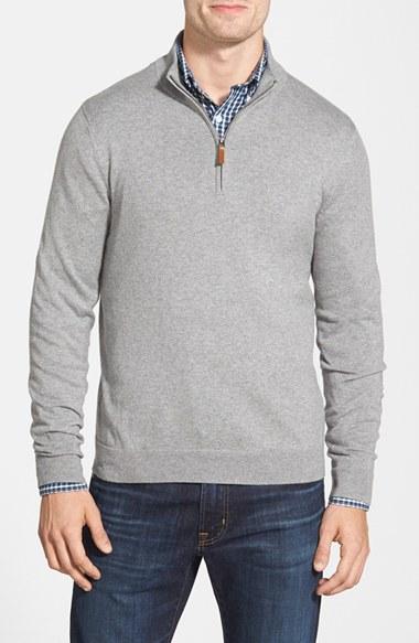 Men's Nordstrom Men's Shop Half Zip Cotton & Cashmere Pullover, Size - Grey