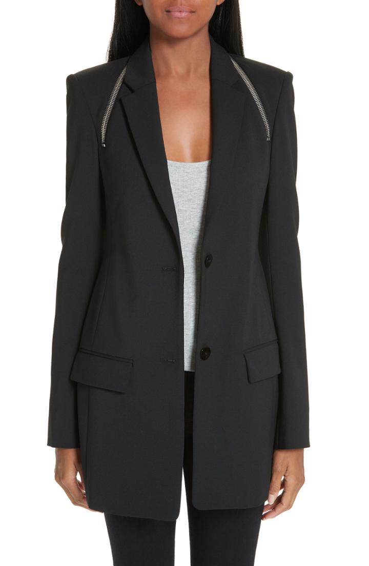 Women's Alexander Wang Zip Shoulder Stretch Wool Blend Blazer