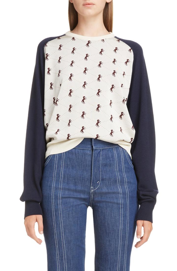 Women's Chloe Studded Horse Contrast Sleeve Sweater