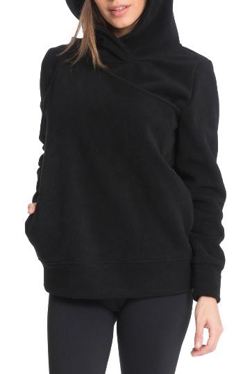 Women's Bun Maternity Warmsie Polar Fleece Nursing Hoodie - Black