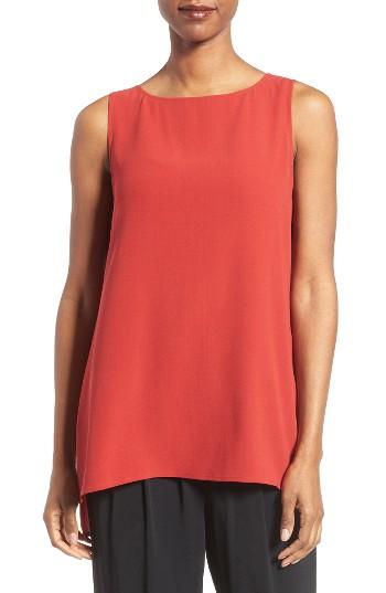 Women's Eileen Fisher Long Bateau Neck Silk Shell - Red