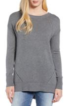 Petite Women's Caslon Button Back Tunic Sweater P - Grey