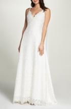 Women's Foxiedox Chiffon Sash Scalloped Lace Gown - Ivory