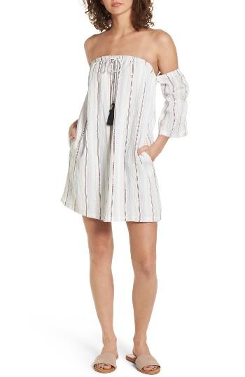 Women's Lush Stripe Off The Shoulder Dress - Ivory