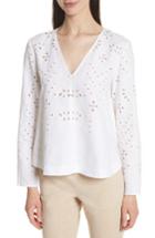 Women's Theory Relaxed V-neck Eyelet Linen Top - White