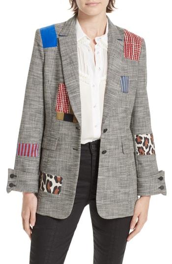 Women's Alice + Olivia Paulene Patchwork Plaid Blazer - Grey