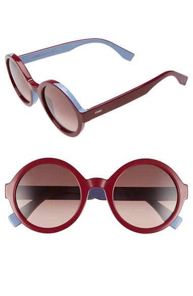 Women's Fendi 51mm Round Sunglasses - Brown/ Green/ Azure