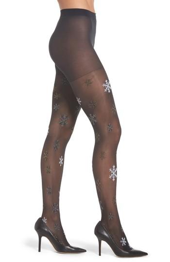 Women's Pretty Polly Snowflake Tights, Size - Black