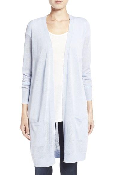 Women's Halogen Long Linen Blend Cardigan - Blue