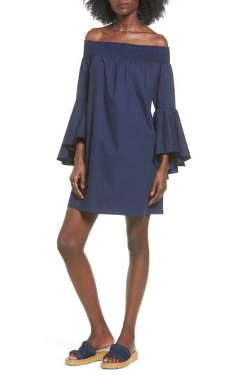 Women's Soprano Bell Sleeve Off The Shoulder Shift Dress - Blue