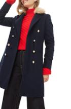 Women's Topshop Nina Faux Fur Collar Double Breasted Coat Us (fits Like 2-4) - Blue