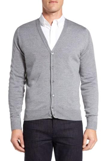 Men's John Smedley 'bryn' Easy Fit Wool Button Cardigan - Metallic