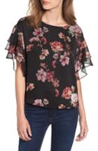 Women's Vince Camuto Tiered Ruffle Sleeve Garden Floral Top - Black