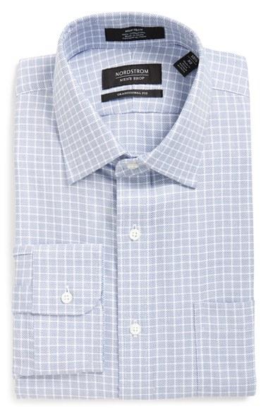 Men's Nordstrom Men's Shop Traditional Fit Non-iron Check Dress Shirt .5 32 - Blue