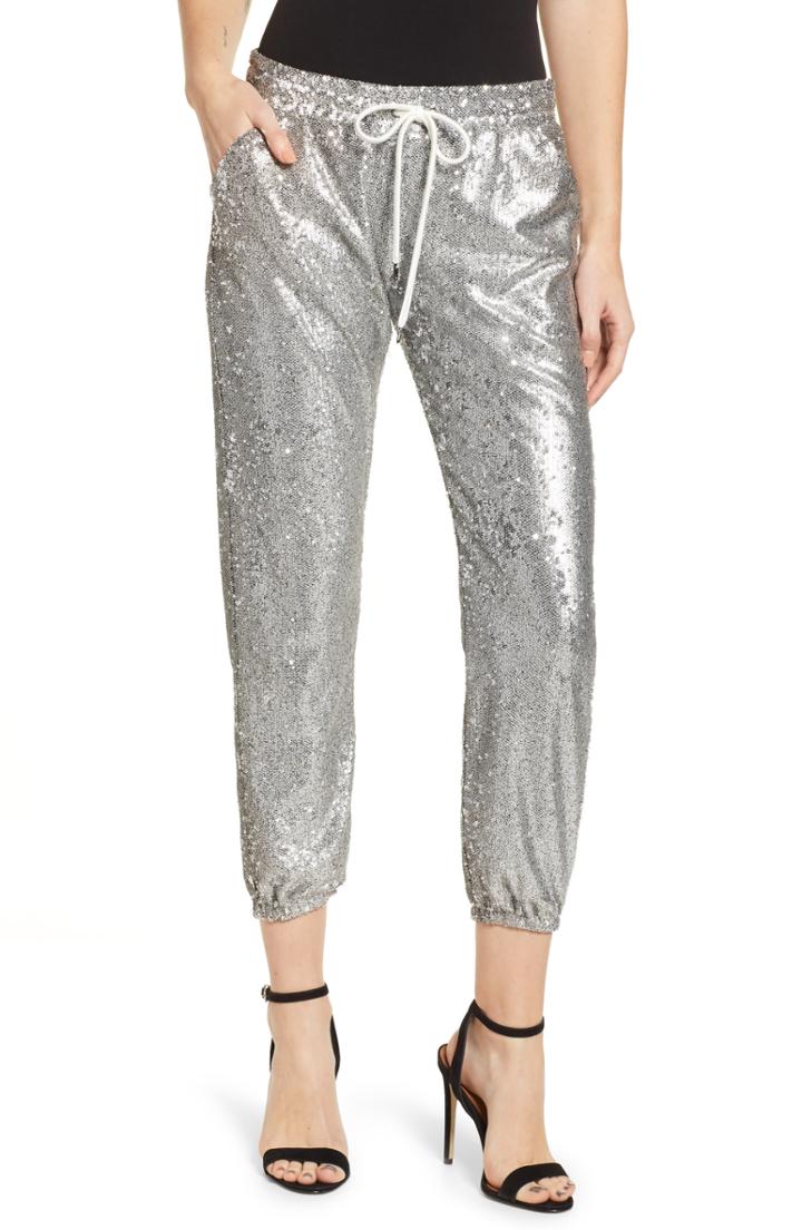 Women's David Lerner Sequin Jogger Pants - Grey