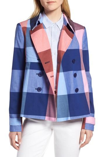 Women's 1901 Double Breasted Plaid Cotton Blazer - Pink