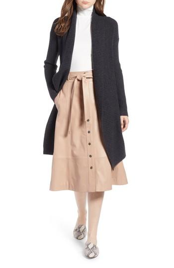 Petite Women's Halogen Long Ribbed Cashmere Cardigan /small P - Grey