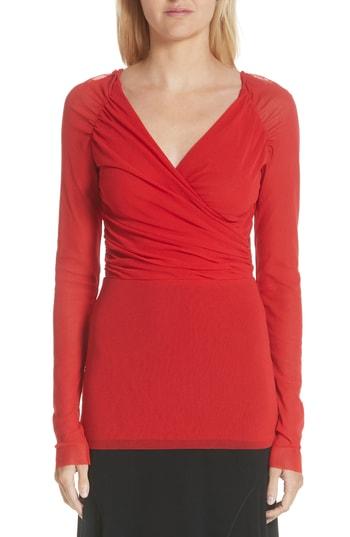 Women's Fuzzi Surplice Tulle Top - Red
