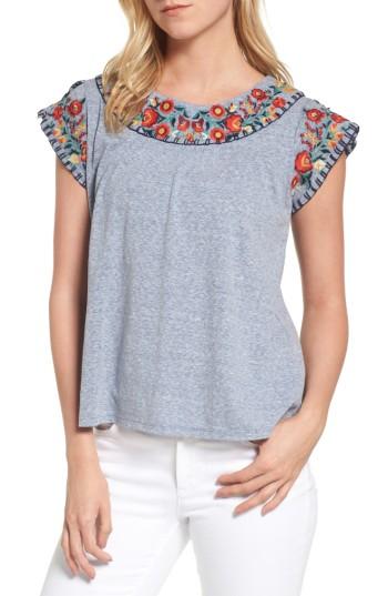 Women's Thml Split Sleeve Embroidered Top - Blue