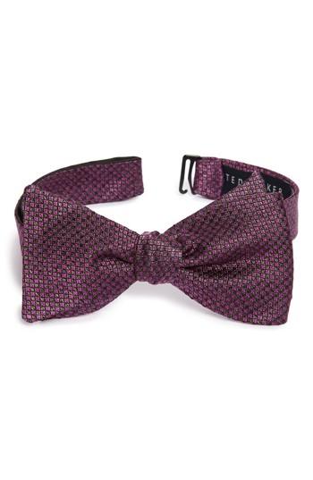 Men's Ted Baker London Jacquard Microsquare Silk Bow Tie, Size - Purple