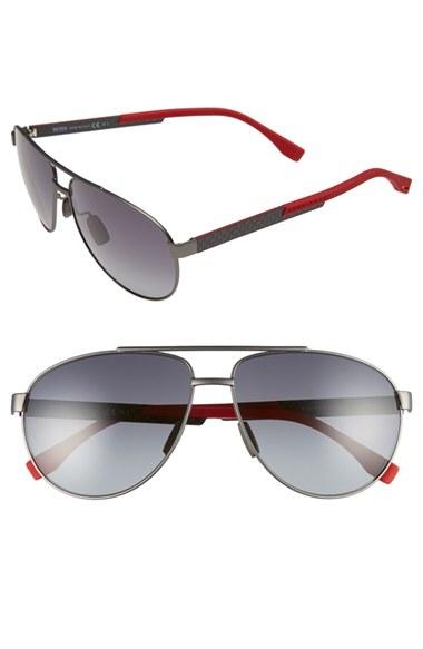 Men's Boss 63mm Aviator Sunglasses - Red Carbon/ Gray Gradient