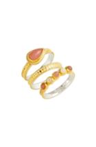 Women's Anna Beck Guava Quartz & Moonstone Set Of 3 Stacking Rings