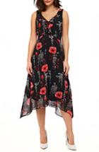 Women's Wallis Poppy Print Hankerchief Dress Us / 14 Uk - Black