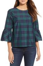 Women's Vineyard Vines Ruffle Sleeve Blackwatch Plaid Top - Black