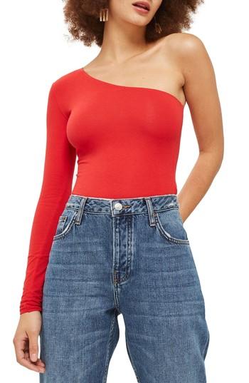 Women's Topshop One-shoulder Bodysuit Us (fits Like 0-2) - Red
