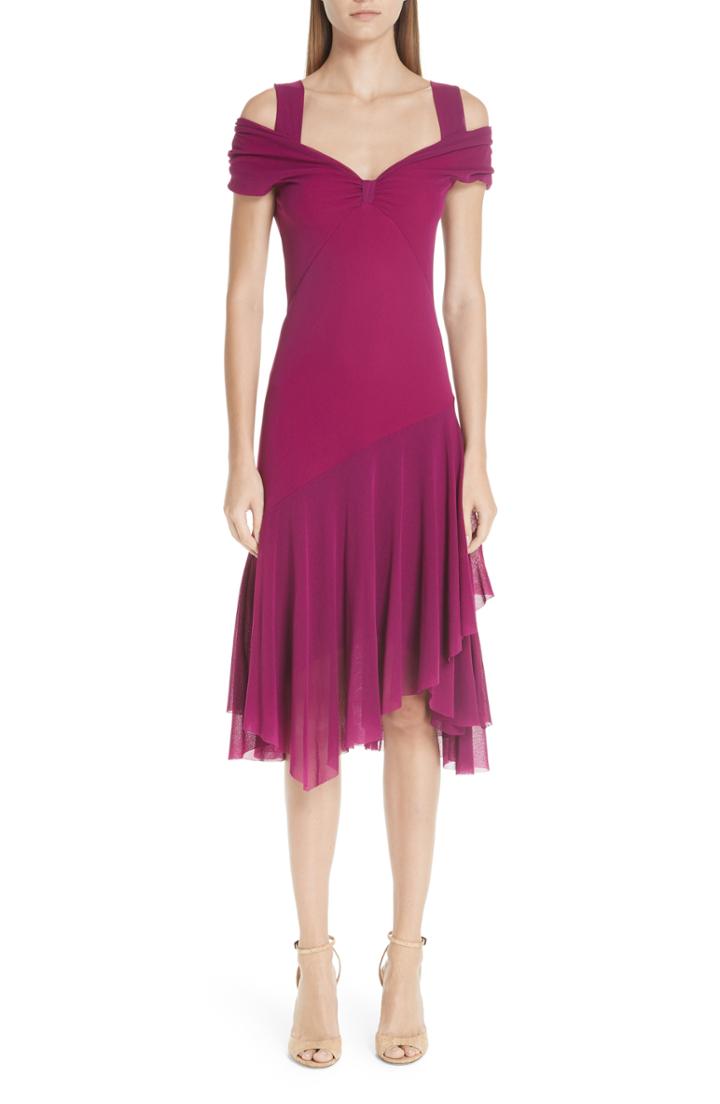 Women's Fuzzi Ruffle Tulle Cold Shoulder Dress - Purple