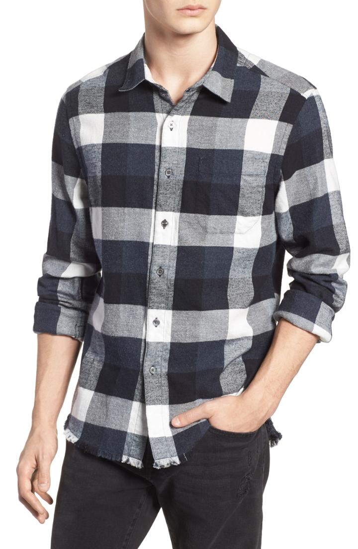 Men's Frame Classic Fit Flannel Sport Shirt - Black