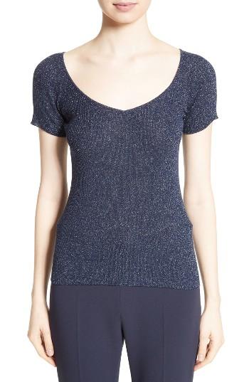 Women's Max Mara Diretta Metallic Knit Tee - Blue