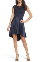 Women's Sequin Hearts Glitter Lace & Satin High/low Dress - Blue